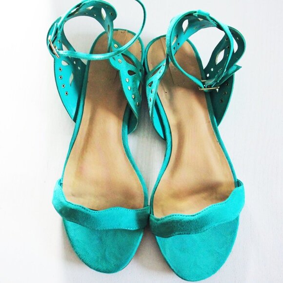 ALDO Teal Green Flat Sandal Ankle Strap New in Box Shoes Lillywhite Size 7 - Picture 4 of 7